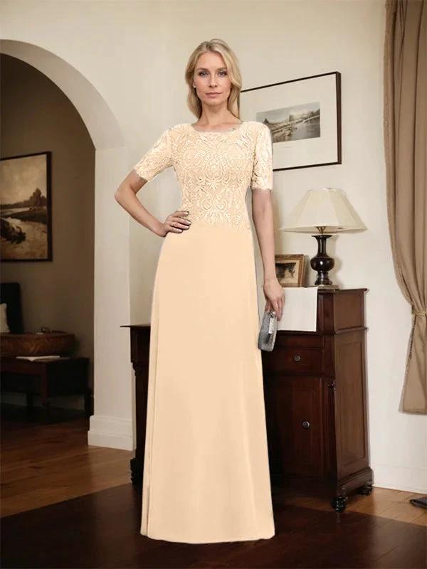 A-line Scoop Floor-Length Lace Chiffon Mother of the Bride Dress With Sequins by Dreamylily