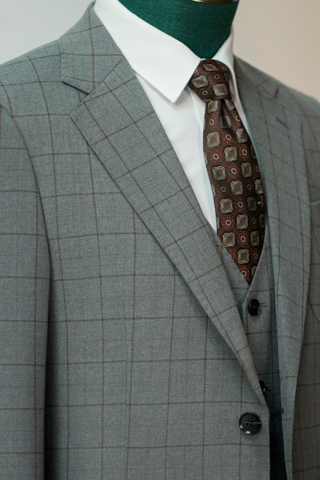 Three-Piece Windowpane Check Wool Suit | Tailored Formal Groom &amp; Business Suit by 男装