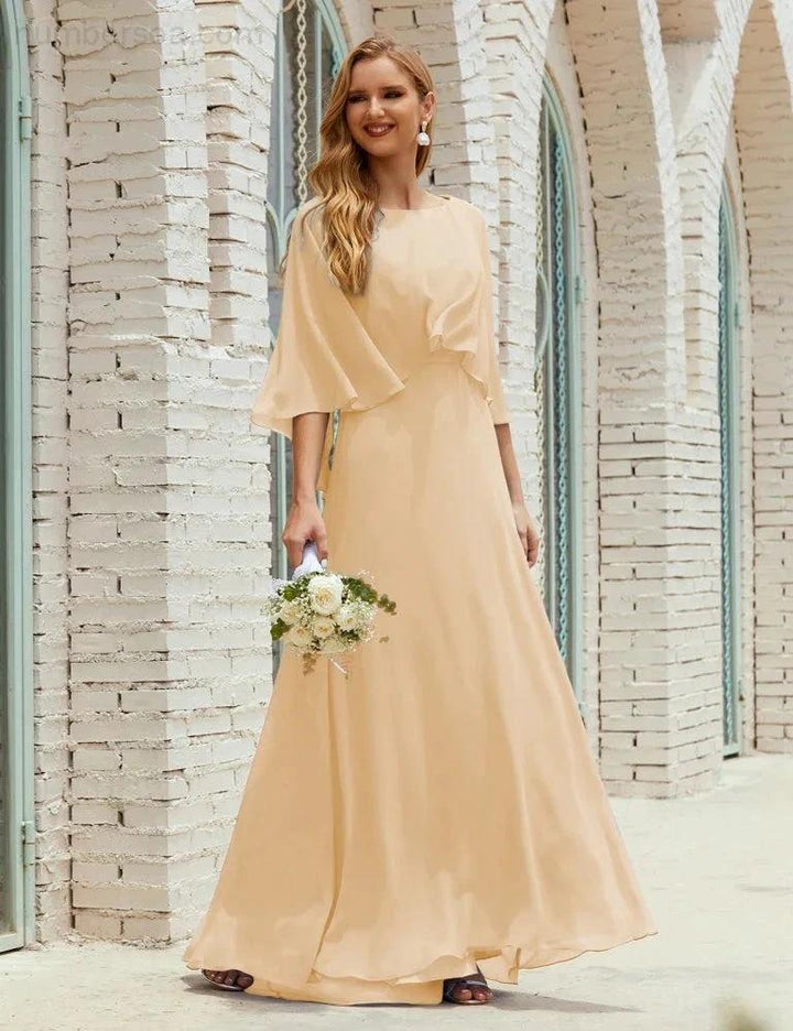 Sunnderly Bridesmaid Dress Women Long Sleeve V-Neck Chiffon Formal Wedding Party Dress SY28018 by numbersea