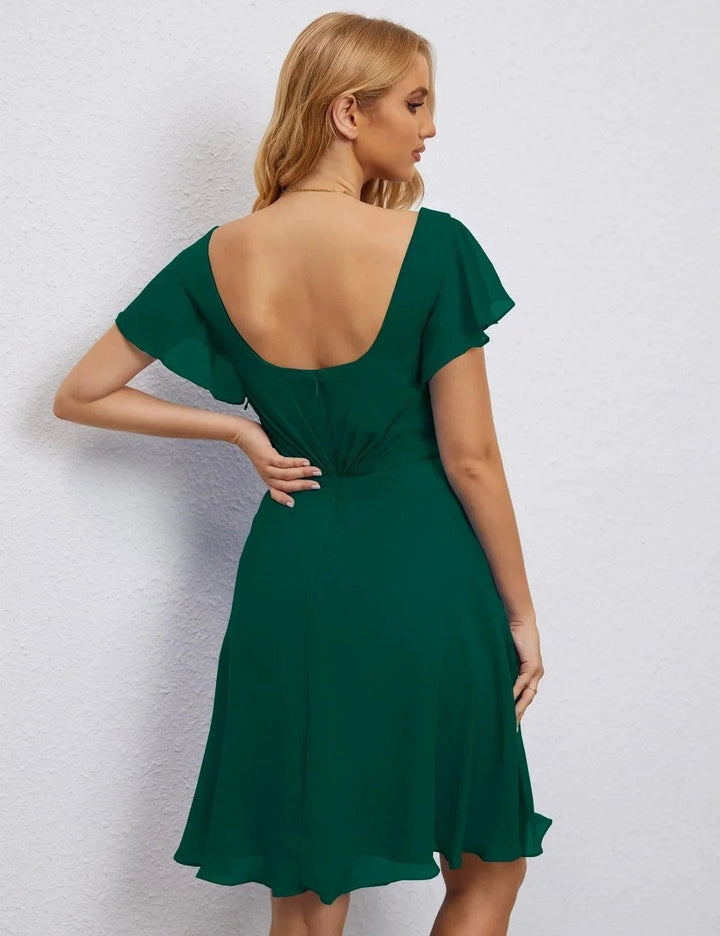 Numbersea U Back Homecoming Dress Formal Prom Dress Knee Length Short Sleeves Cocktail Party Dress 28077 by numbersea
