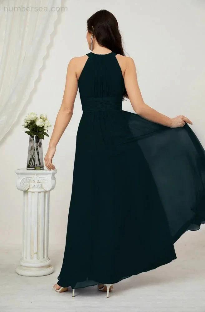 Numbersea Formal Party Gown Dress Chiffon Halter Long Sleeveless Bridesmaid Dresses 2802 by numbersea