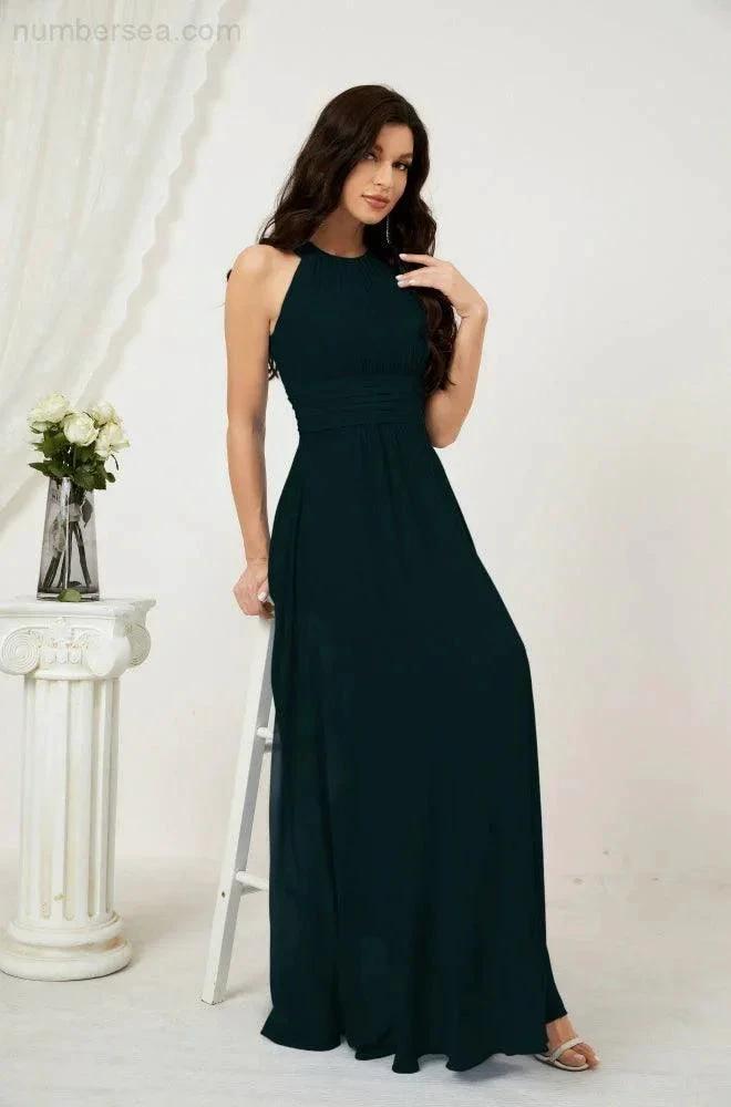 Numbersea Formal Party Gown Dress Chiffon Halter Long Sleeveless Bridesmaid Dresses 2802 by numbersea
