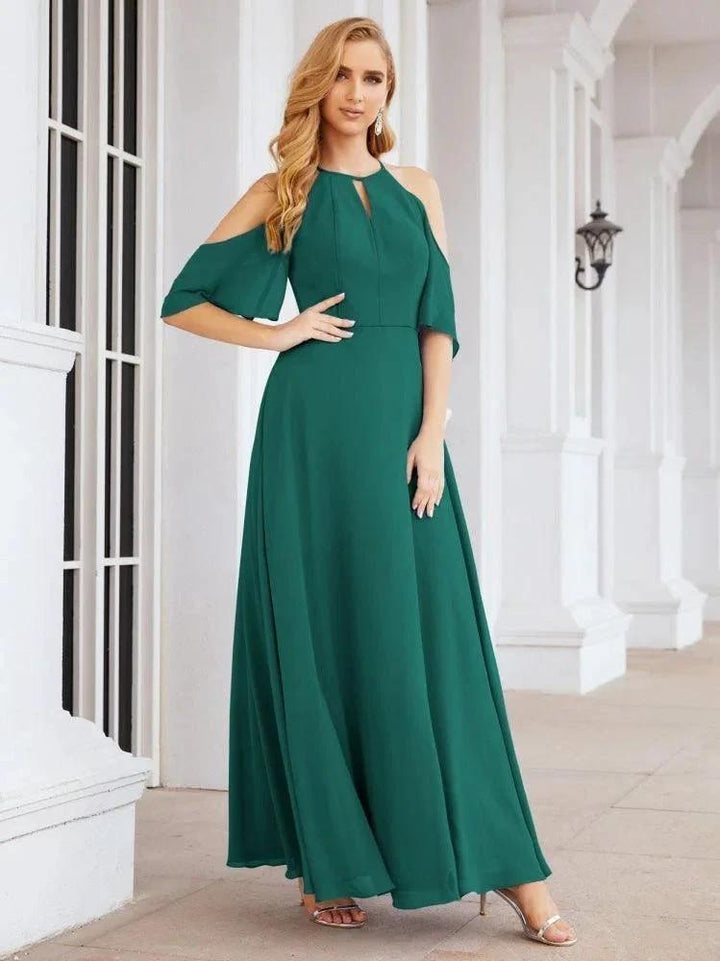 Numbersea Cold Shoulder Bridesmaid Dresses A-Line Long Formal Evening Gowns 28074 by numbersea