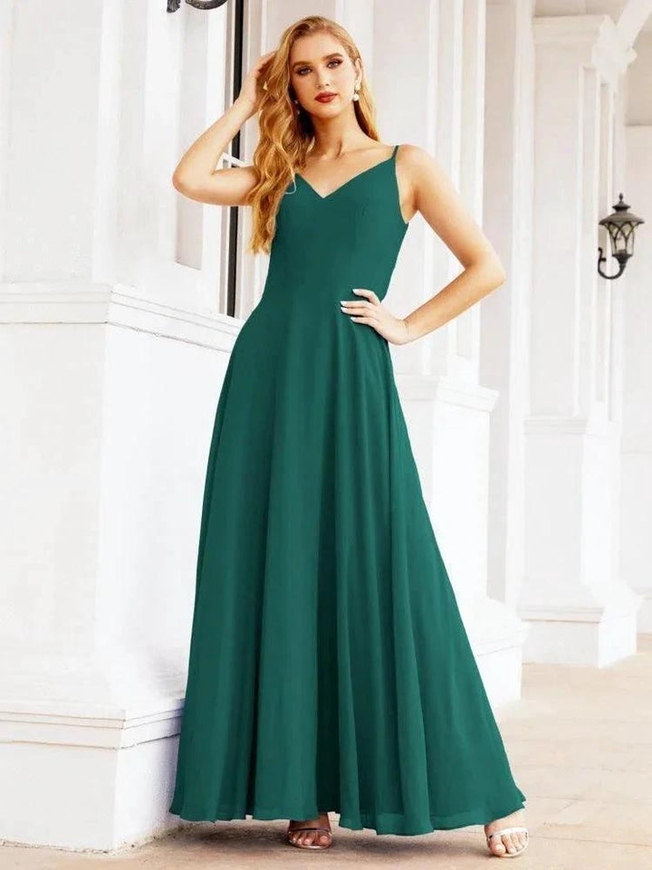 Numbersea Spaghetti Strap Bridesmaid Dresses V Neck Butterfly Back Fromal Evening Party Prom Gown 28036 by numbersea