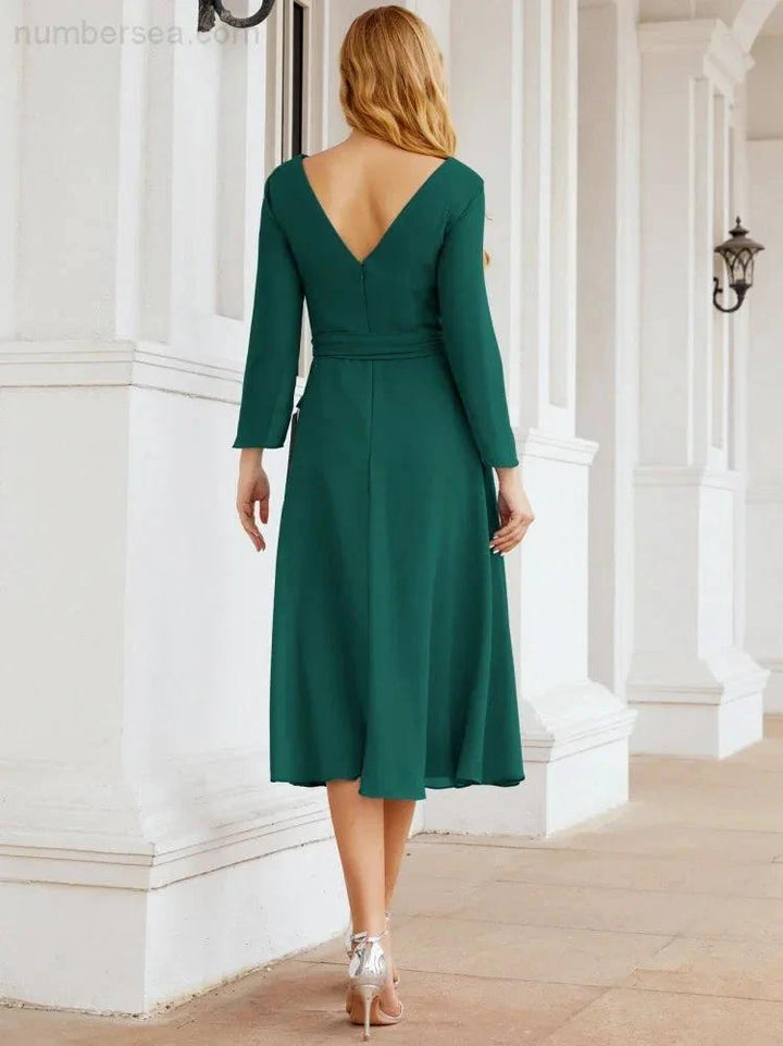 Bridesmaid Dress V-Back Waist Belt Mother of the Bride Wedding Guest SY28031 by numbersea