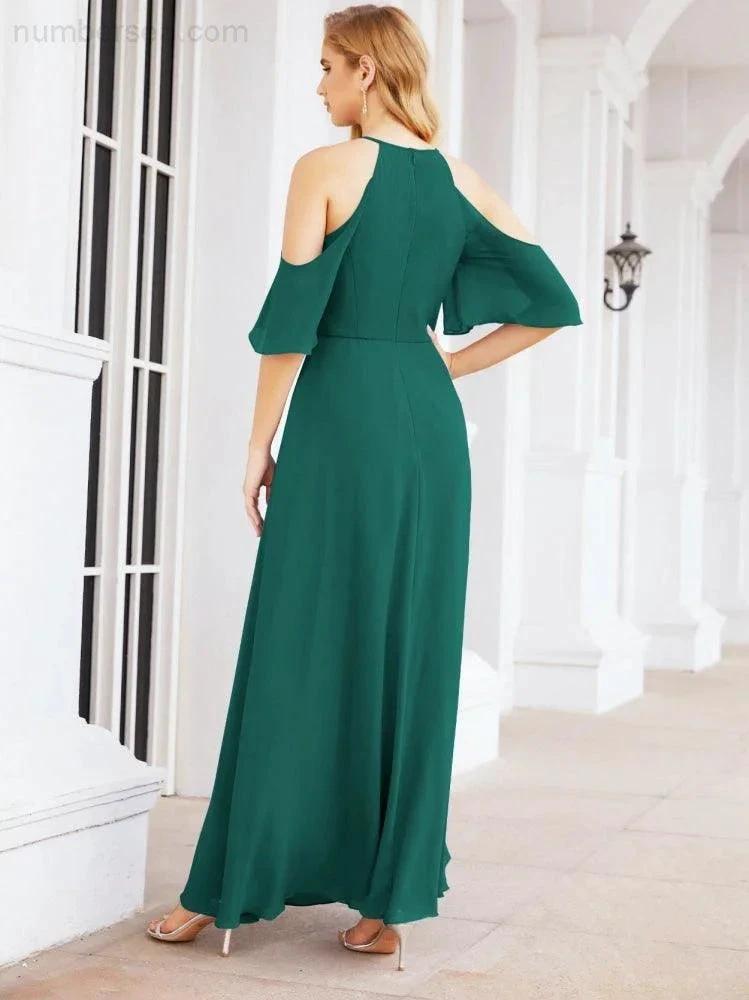 Numbersea Cold Shoulder Bridesmaid Dresses A-Line Long Formal Evening Gowns 28074 by numbersea