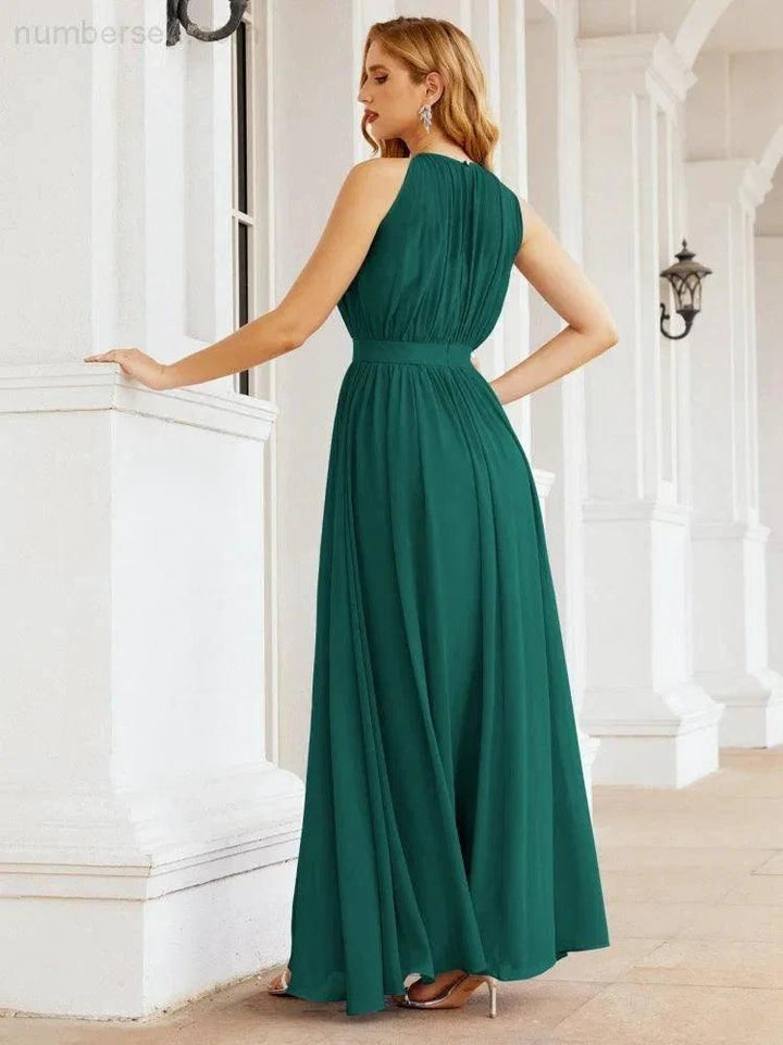 Numbersea Halter Bridesmaid Dress Empire Waist Formal Evening Prom Gown for Mother of The Bride 28030 by numbersea