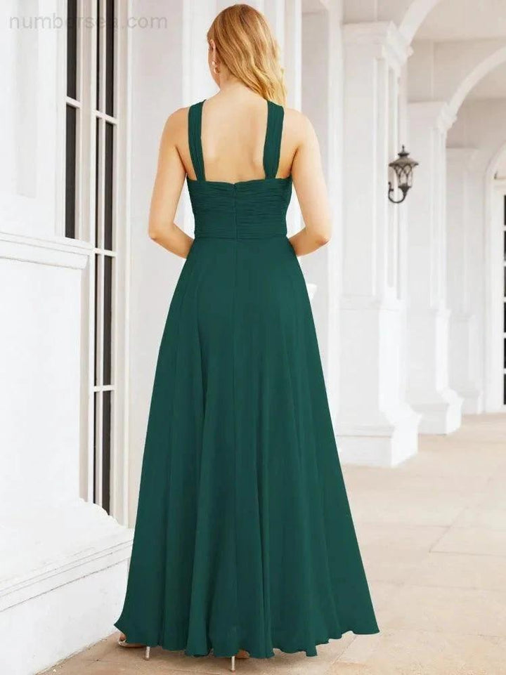 Numbersea Crisscross Halter Bridesmaid Dresses for Party Wedding Evening Prom Maxi Ball Gowns 28053 by numbersea