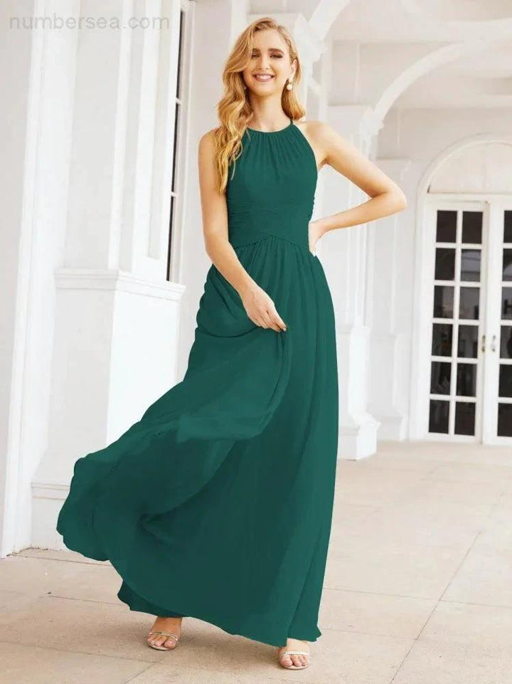 Numbersea Sleeveless Bridesmaid Dresses Long Prom Gown Zipper with Keyhole Back 28056 by numbersea