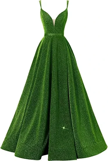 Glitter Spaghetti V-Neck Prom Dresses Long Formal Evening Dress Y871 by simplepromdress