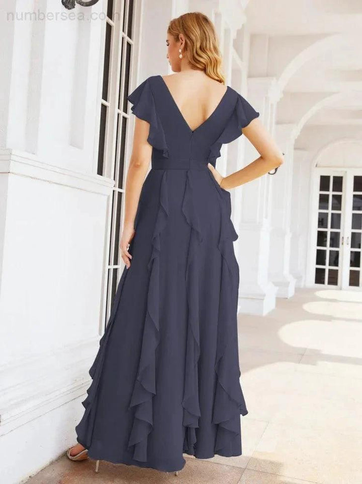 Ruffled Bridesmaid Dresses with Sleeves Long Formal Party Dress 28041 by numbersea