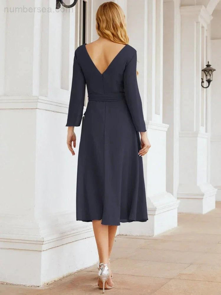 Bridesmaid Dress V-Back Waist Belt Mother of the Bride Wedding Guest SY28031 by numbersea