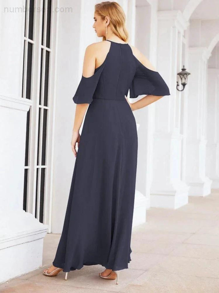Numbersea Cold Shoulder Bridesmaid Dresses A-Line Long Formal Evening Gowns 28074 by numbersea