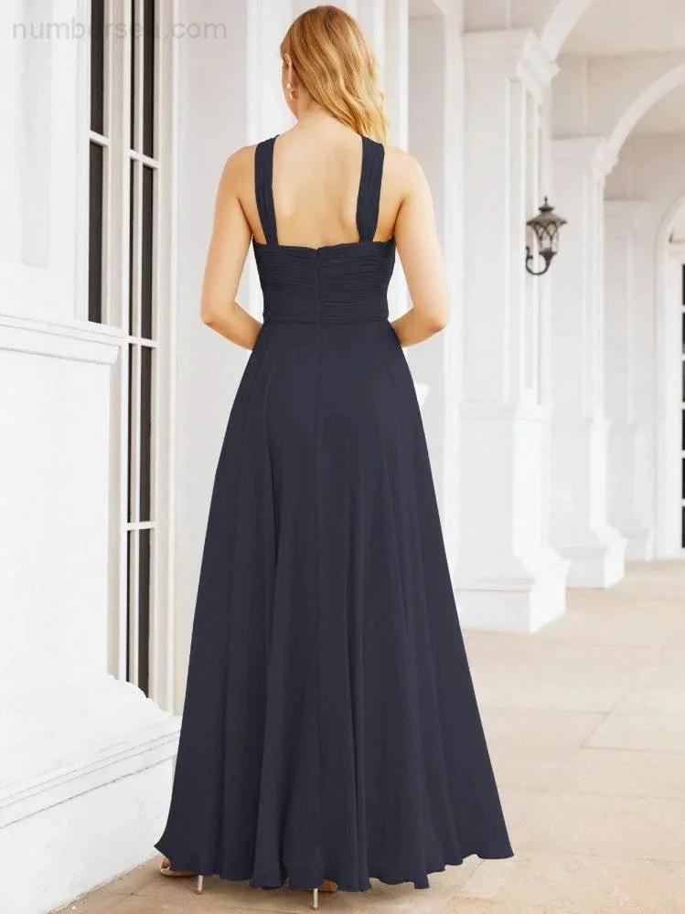 Numbersea Crisscross Halter Bridesmaid Dresses for Party Wedding Evening Prom Maxi Ball Gowns 28053 by numbersea