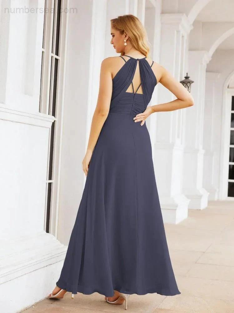 Numbersea Double Spaghetti Straps Bridesmaid Dresses for Women Long Formal Party Dress Side Split 28051 by numbersea