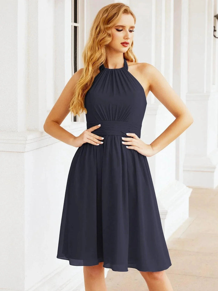 Numbersea Halter Chiffon Bridesmaid Dresses Short Sleeveless Formal Party Dress Open Back 28023 by numbersea