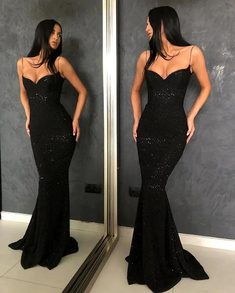 Spaghetti Straps Sweetheart Sequined Mermaid Open Back Prom Dress by BIZTUNNEL