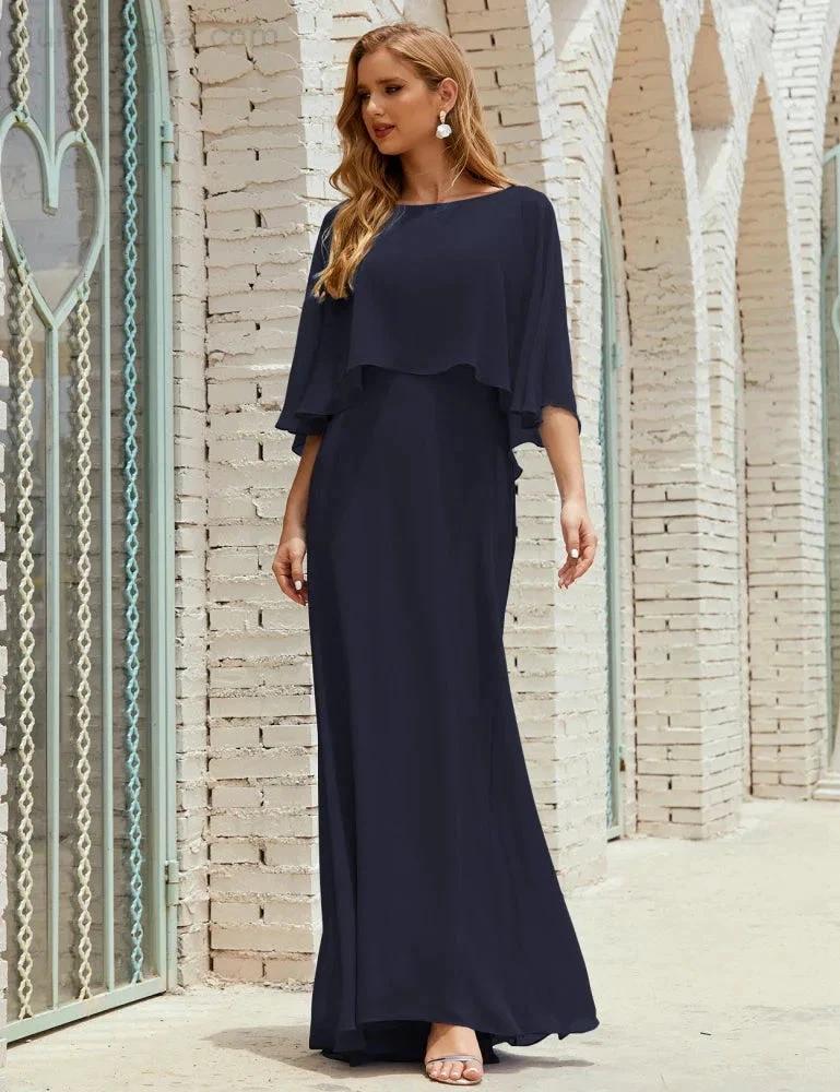 Sunnderly Bridesmaid Dress Women Long Sleeve V-Neck Chiffon Formal Wedding Party Dress SY28018 by numbersea