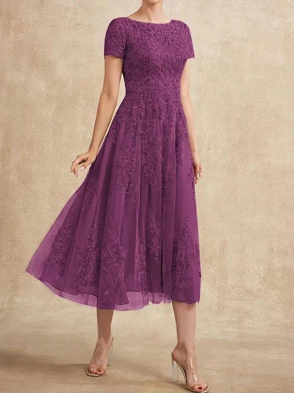 A-line Scoop Tea-Length Tulle Lace Mother of the Bride Dress by Dreamylily