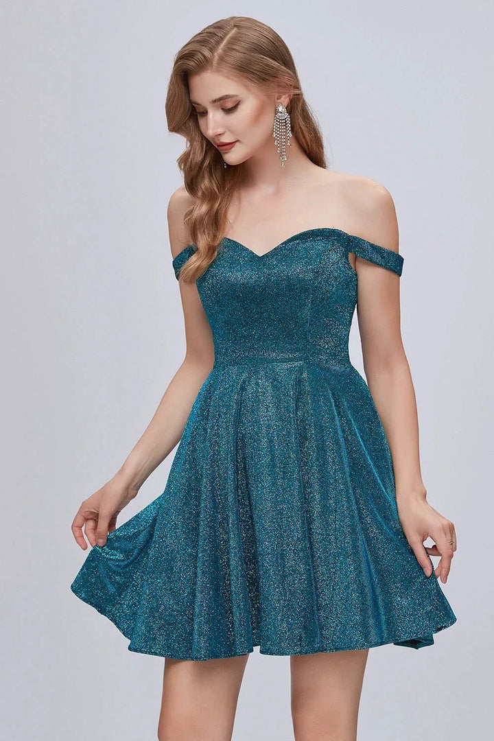 Off The Shoulder Sweetheart A Line Lace Up Short Homecoming Dresses by Cicinia