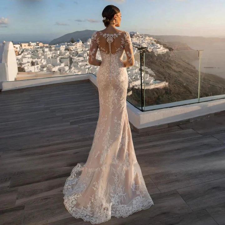 Gorgeous Long Sleeve Lace Mermaid Wedding Dresses Luxury Appliques Button Removable Train Horn Bridal Gowns Robe De Mariée by payinti