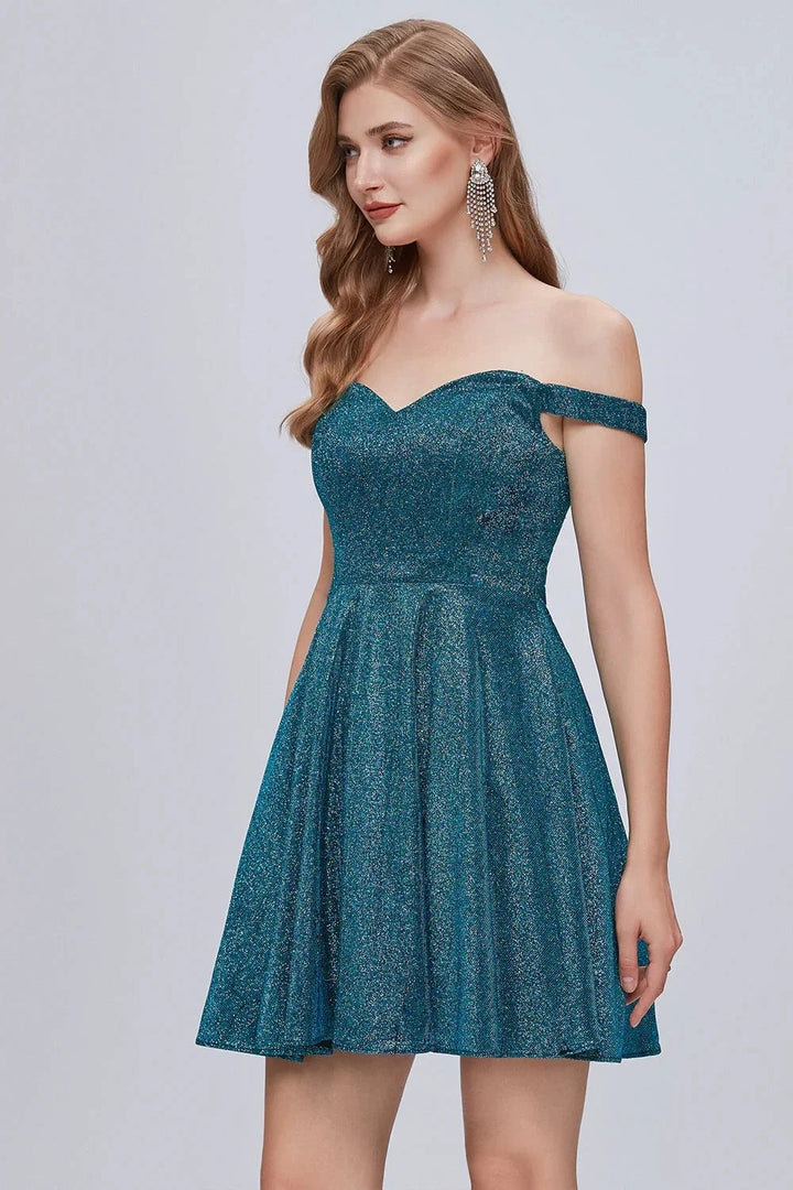 Off The Shoulder Sweetheart A Line Lace Up Short Homecoming Dresses by Cicinia