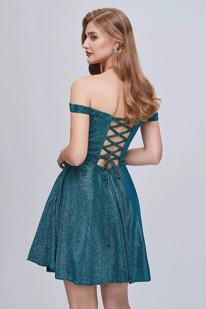 Off The Shoulder Sweetheart A Line Lace Up Short Homecoming Dresses by Cicinia