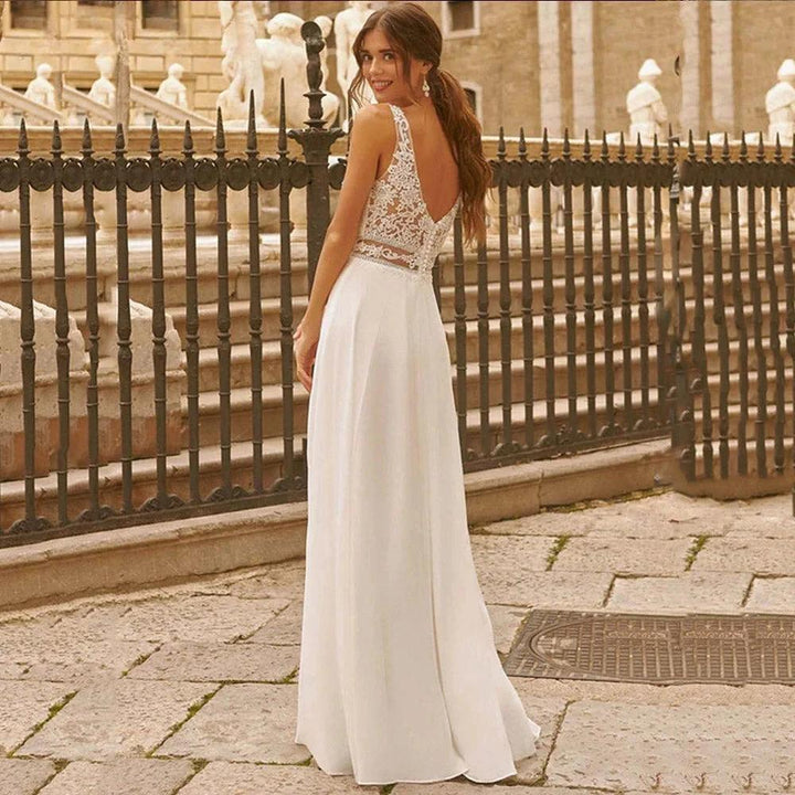 Sweetheart Wedding Dresses for Woman Lace Appliques Boho Bridal Gowns Slit Sleeveless Boho vestidos de novia boda civil by payinti