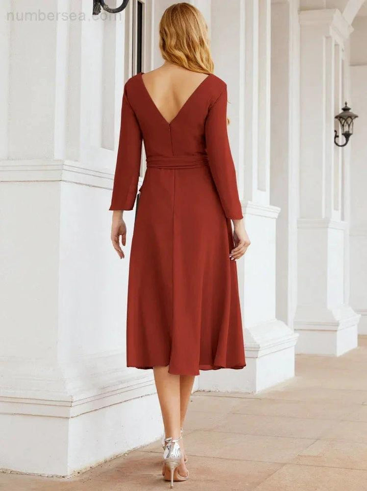 Bridesmaid Dress V-Back Waist Belt Mother of the Bride Wedding Guest SY28031 by numbersea