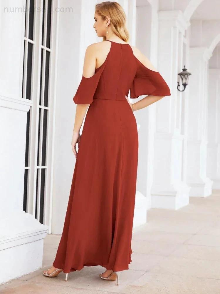 Numbersea Cold Shoulder Bridesmaid Dresses A-Line Long Formal Evening Gowns 28074 by numbersea