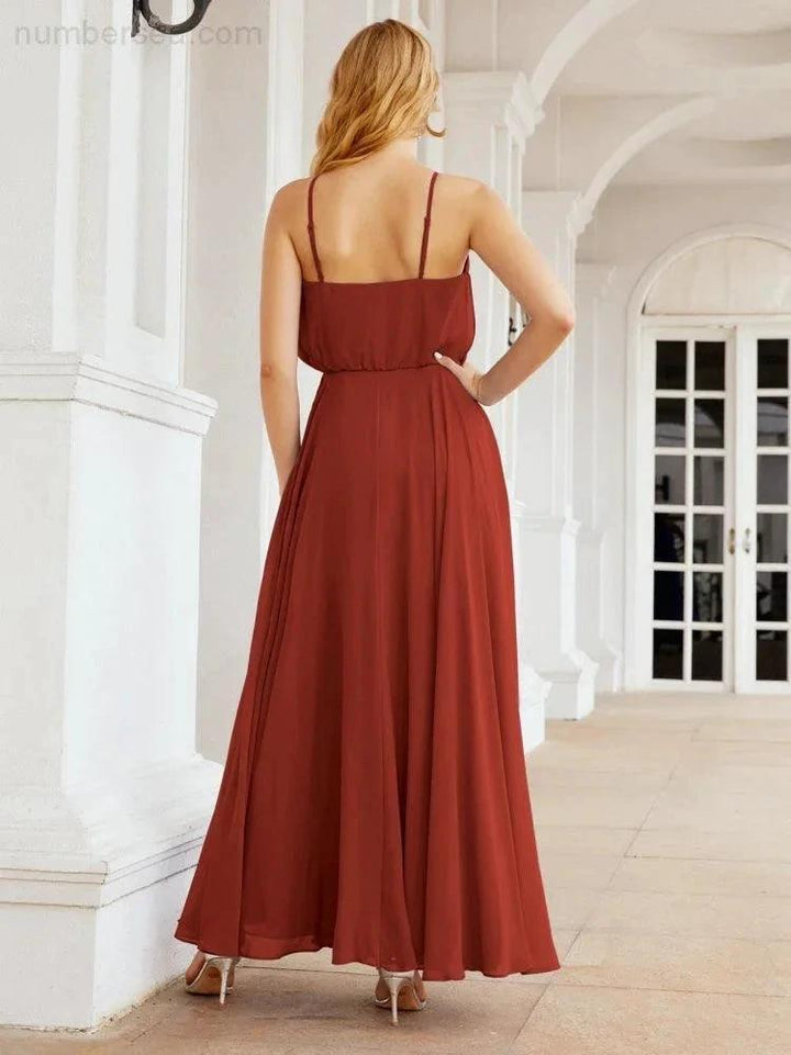 Numbersea Halter Long Bridesmaid Dresses Formal A line Juniors Dress 28029 by numbersea