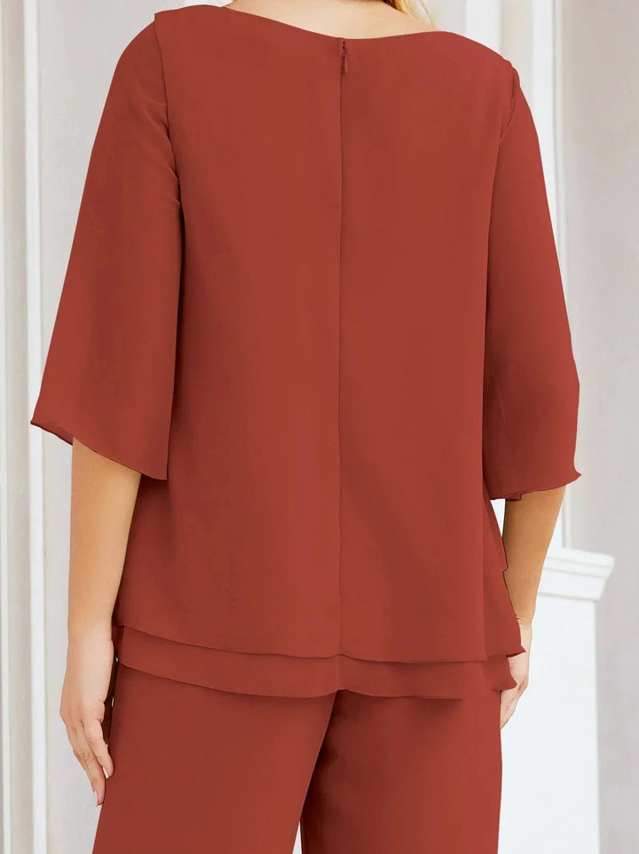 Sunnderly Elegant 2 Piece Mother of The Bride Dress Plus Size Pant Suits Ruffle Layers Sliver Housecoat SY28064 by numbersea