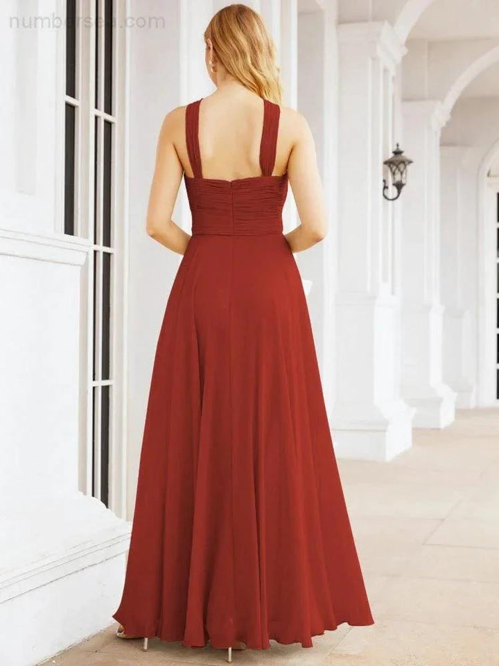 Numbersea Crisscross Halter Bridesmaid Dresses for Party Wedding Evening Prom Maxi Ball Gowns 28053 by numbersea