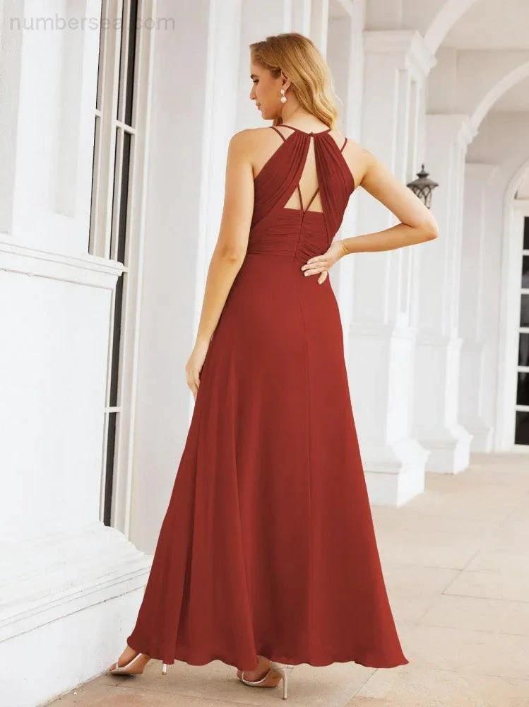 Numbersea Double Spaghetti Straps Bridesmaid Dresses for Women Long Formal Party Dress Side Split 28051 by numbersea