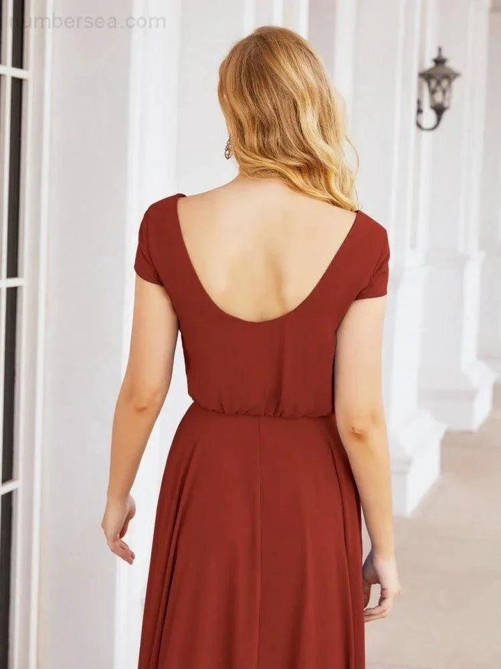 Numbersea V-Neck Bridesmaid Dresses Long Cap Sleeves Prom Evening Formal Gowns 28071 by numbersea
