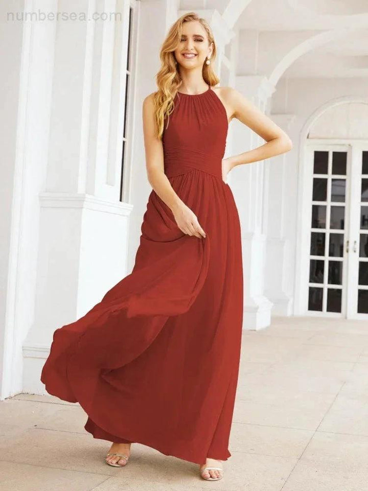 Numbersea Sleeveless Bridesmaid Dresses Long Prom Gown Zipper with Keyhole Back 28056 by numbersea