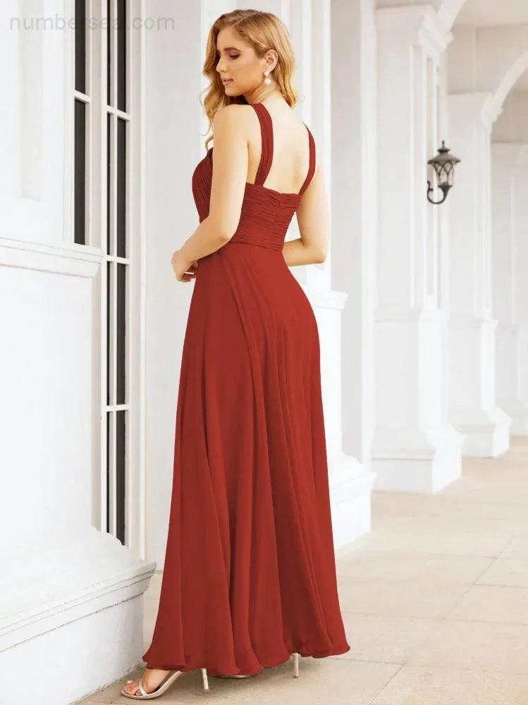 Numbersea Crisscross Halter Bridesmaid Dresses for Party Wedding Evening Prom Maxi Ball Gowns 28053 by numbersea