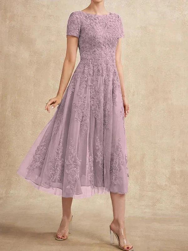A-line Scoop Tea-Length Tulle Lace Mother of the Bride Dress by Dreamylily