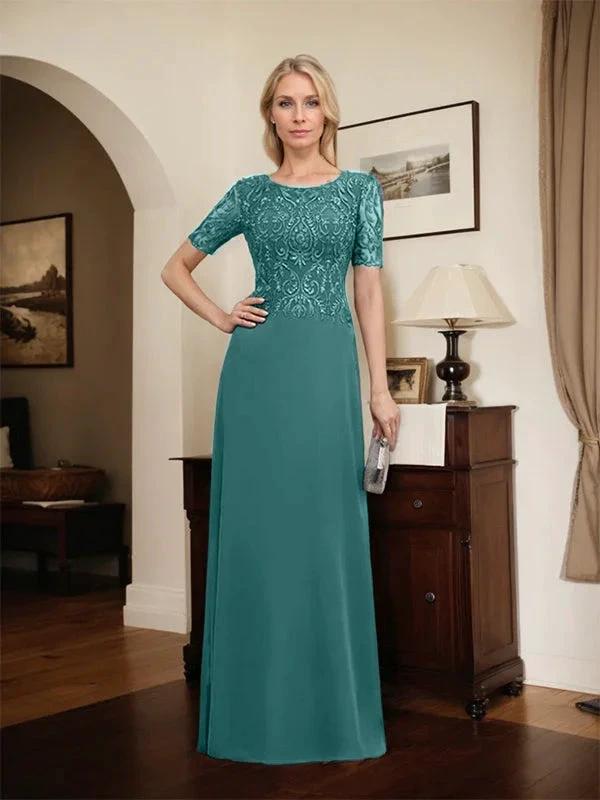 A-line Scoop Floor-Length Lace Chiffon Mother of the Bride Dress With Sequins by Dreamylily