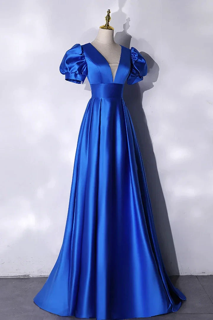 Blue satin long prom dress simple evening dress Y241 by simplepromdress