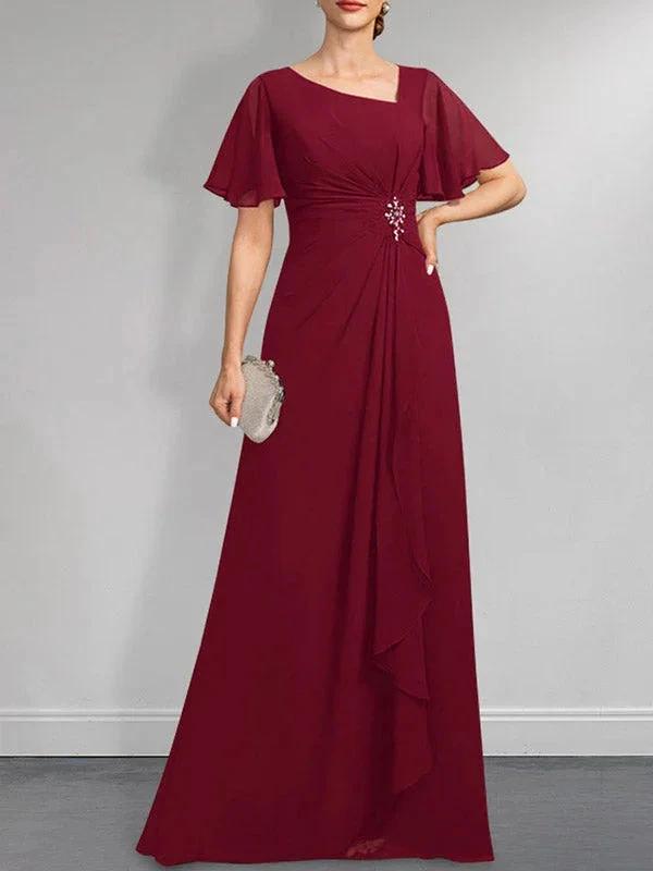 A-line Asymmetrical Floor-Length Chiffon Mother of the Bride Dress With Pleated Beading Sequins by Dreamylily