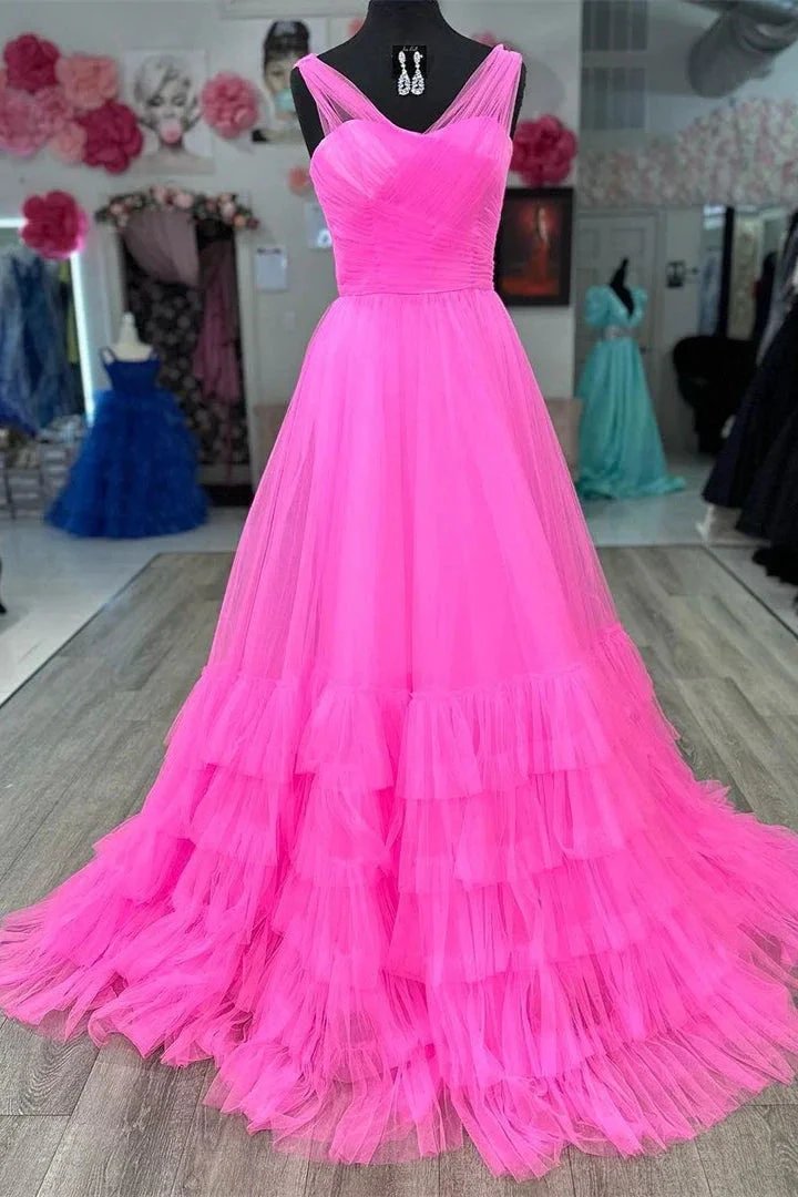Mariam |A line Illusion V Neck Layers Tulle Prom Dress by KissProm