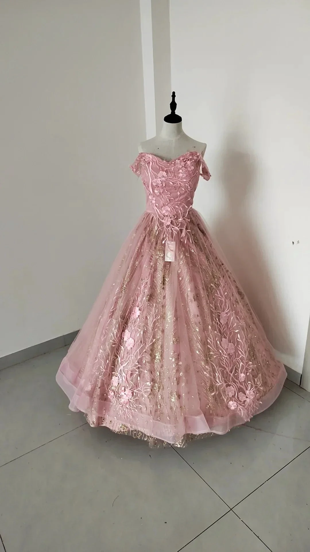 Light Blue Off The Shoulder Tulle Lace Appliques Princess Dresses Glitter Ball Gown Y8129 by simplepromdress