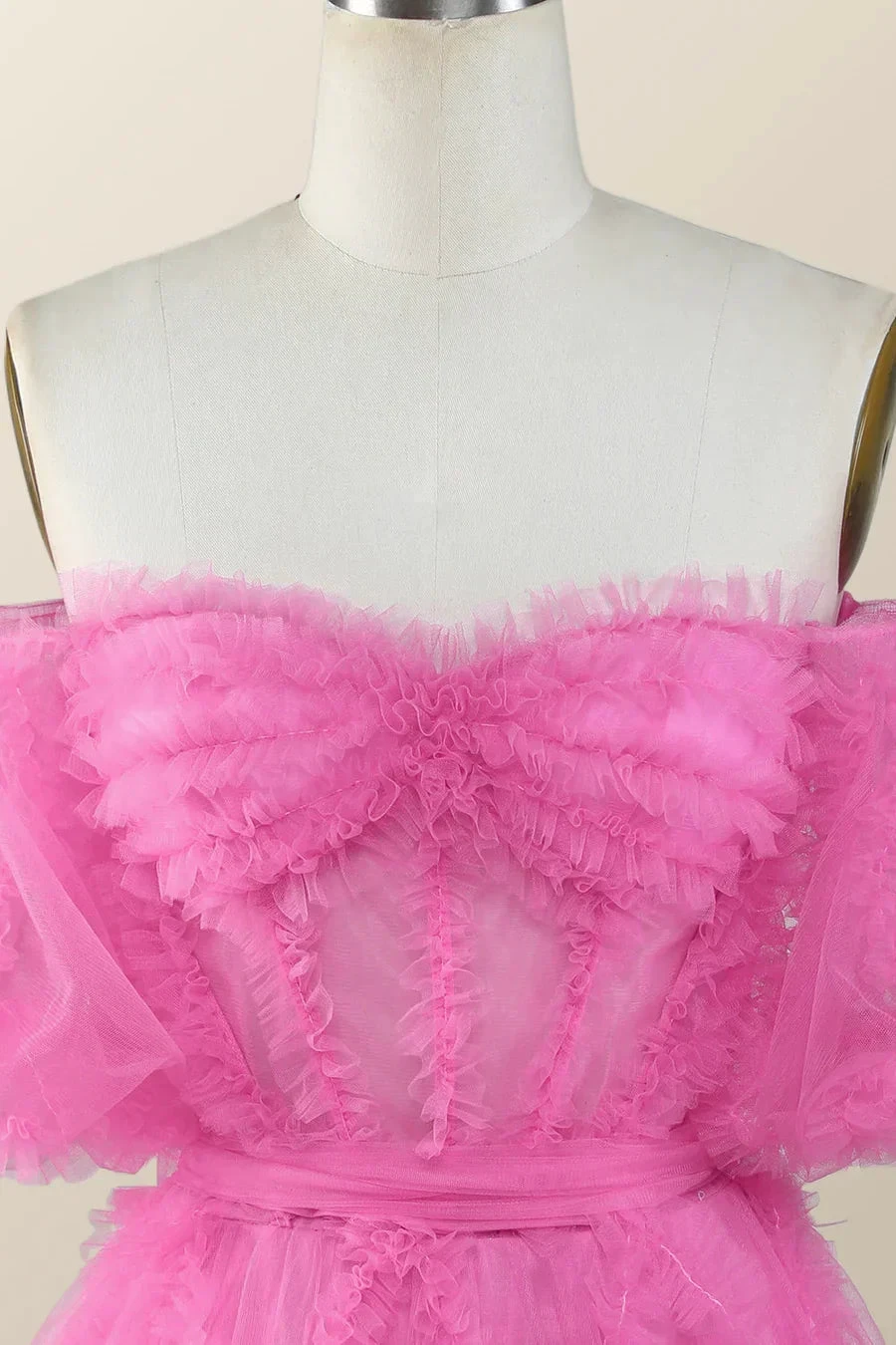 Off the Shoulder Hot Pink Ruffles Short A-line Homecoming Dress Y2783 by simplepromdress