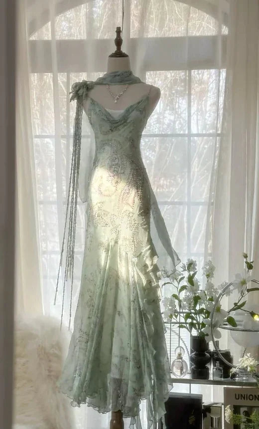 Elegant Spaghetti Straps Chiffon Beaded Evening Dress Mermaid Prom Dress Y8363 by simplepromdress