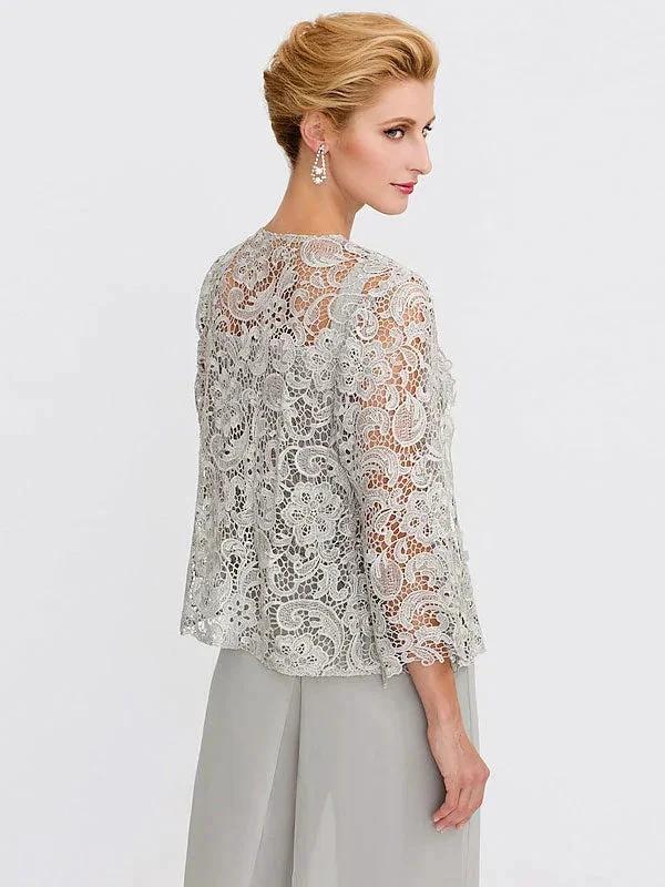 3 Piece Chiffon Square Neck Mother of the Bride Pantsuits with Jacket by Dreamylily