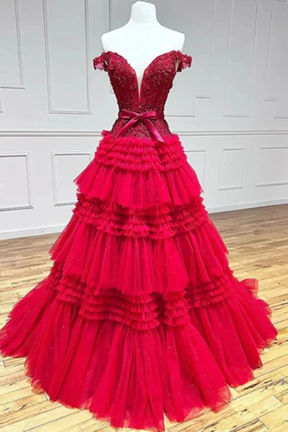 Princess A Line Off the Shoulder Light Pink Long Prom Dress with Ruffles by KissProm