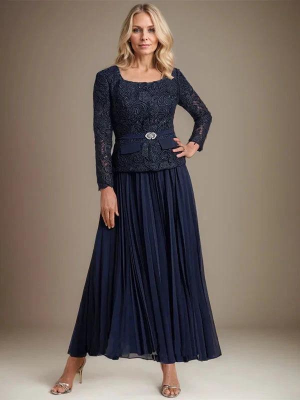 A-line Square Ankle-Length Chiffon Mother of the Bride Dress With Pleated by Dreamylily