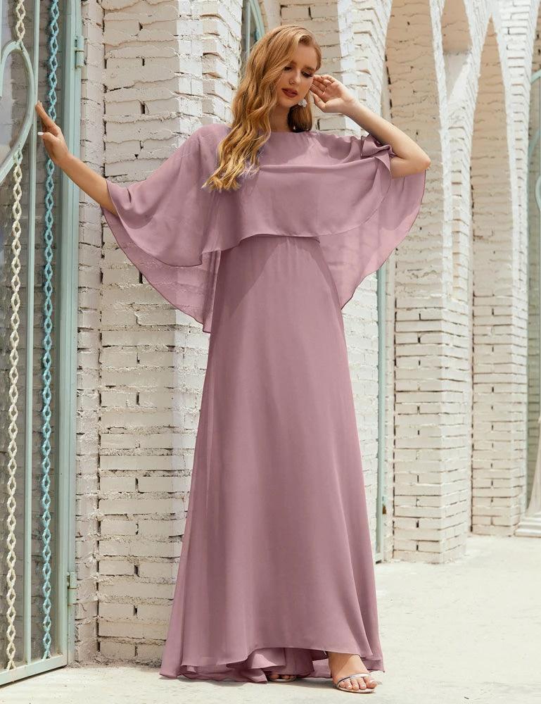 Sunnderly Bridesmaid Dress Women Long Sleeve V-Neck Chiffon Formal Wedding Party Dress SY28018 by numbersea