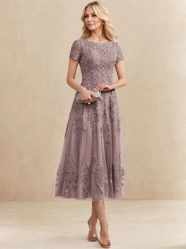 A-line Scoop Tea-Length Tulle Lace Mother of the Bride Dress by Dreamylily